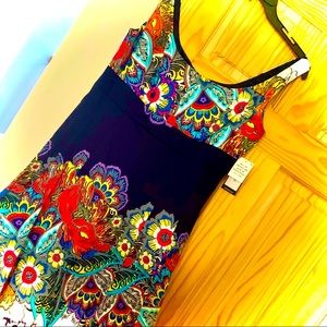 NEW YOUTHFUL Nine West Floral 10P Navy Cotton Fit & Flare Lined Summer Dress